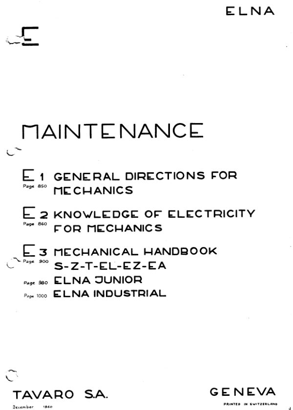 Elna S, T, A, ZZ, P, Junior, & Industrial Service manual cover