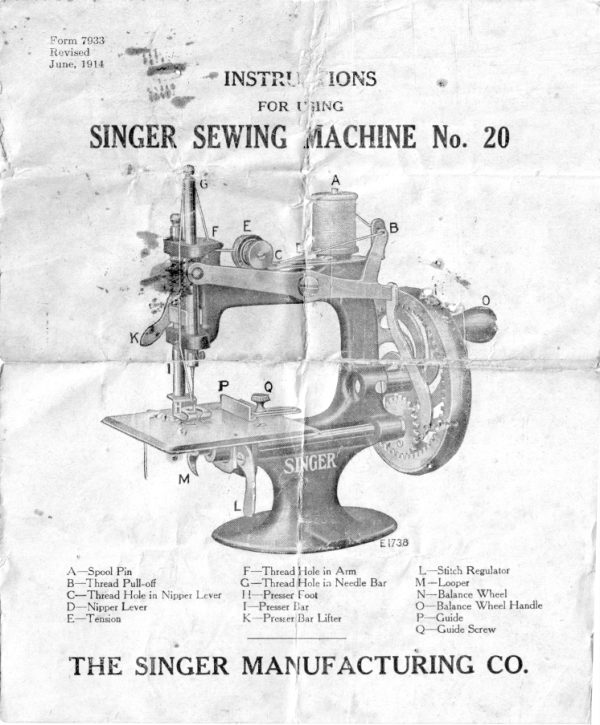 Singer Model 20 (1914, full-page scan) manual cover