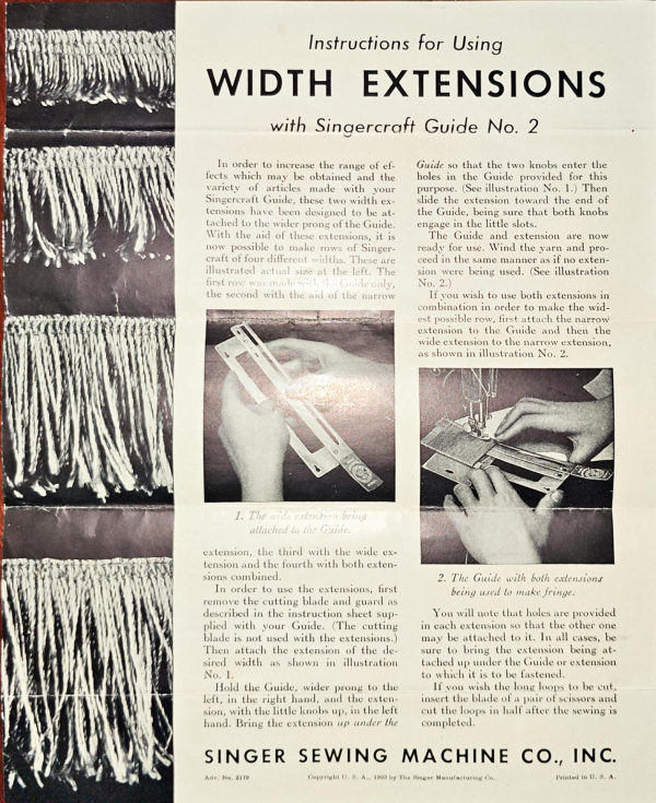 Singercraft Guide Number 2 - Width Extension Instructions manual cover