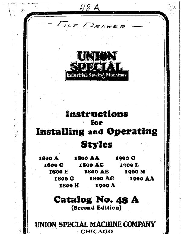 Union Special 1800 & 1900 Models manual cover
