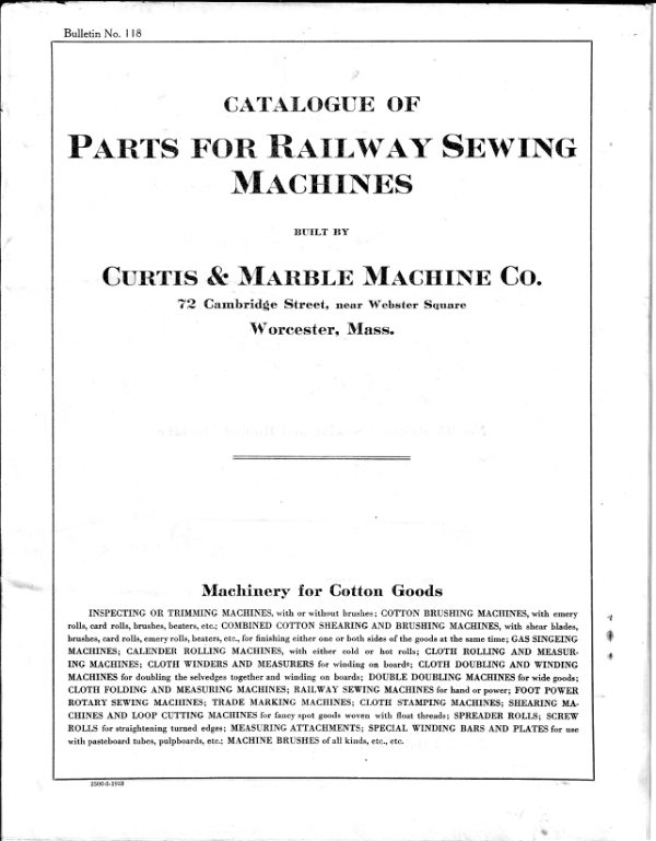 Curtis & Marble Railway Sewing Machine (black and white scan) manual cover